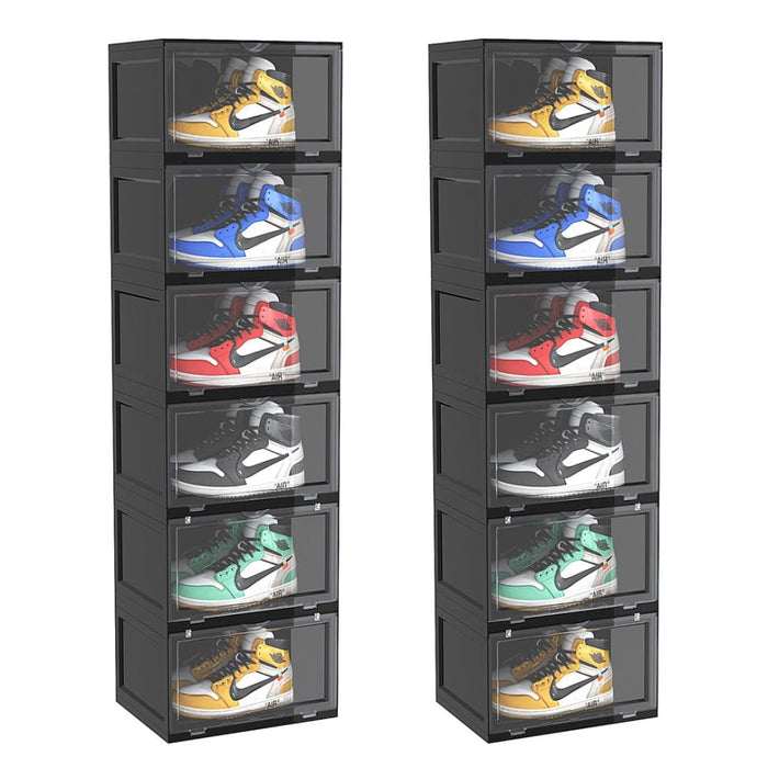 2x 6 Tier Black Portable Shoe Organiser Sneaker Footwear