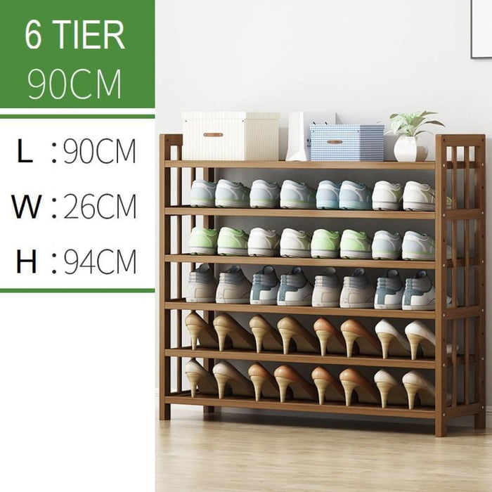 6 Tier Tower Bamboo Wooden Shoe Rack Corner Shelf Stand