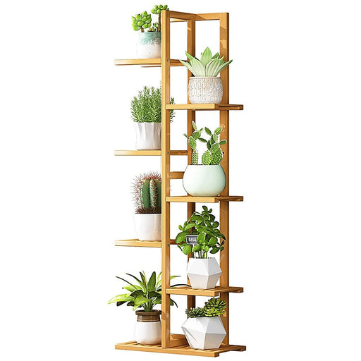 6 Tiers Vertical Bamboo Plant Stand Staged Flower Shelf
