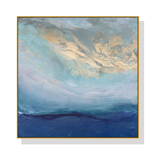 60cmx60cm Abstract Gold Blue Square Size Frame Canvas Wall