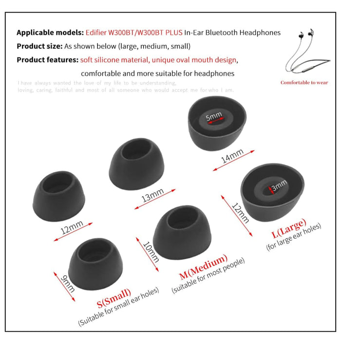 6pcs Silicone Oval Mouth Ear Tips for Edifier W300bt Plus