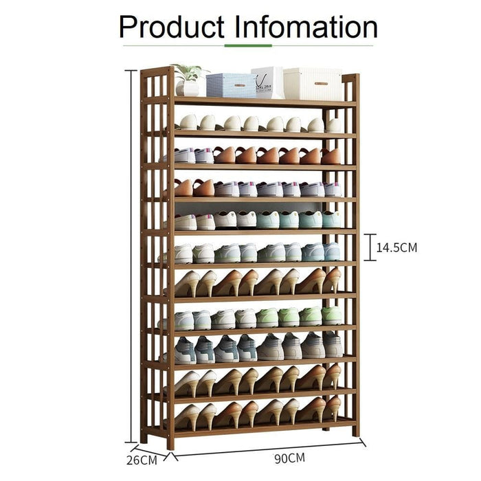 8 Tier Tower Bamboo Wooden Shoe Rack Corner Shelf Stand