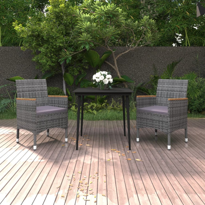 3 Piece Garden Dining Set with Cushions Poly Rattan and Glass TBKKINI