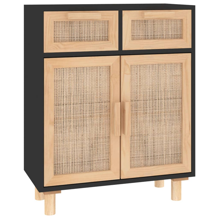 Sideboard Black 60x30x75 cm Solid Wood Pine and Natural Rattan TAPLTI