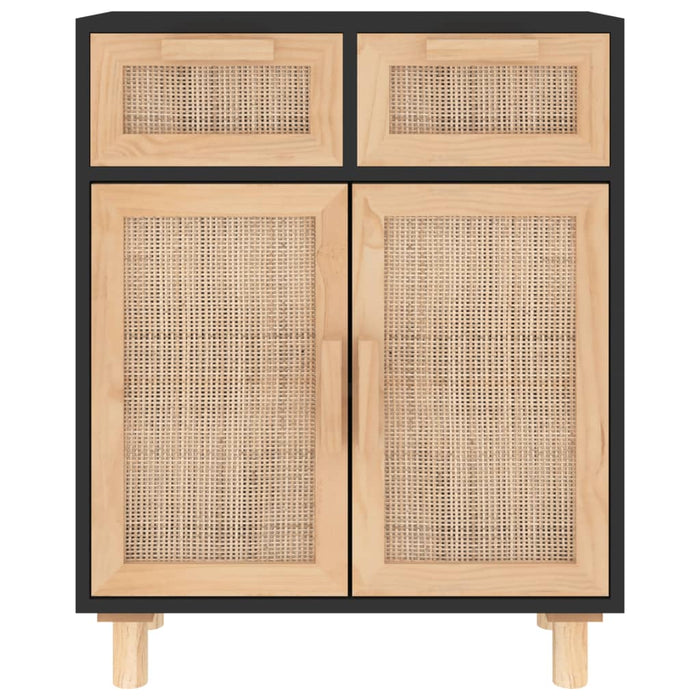 Sideboard Black 60x30x75 cm Solid Wood Pine and Natural Rattan TAPLTI