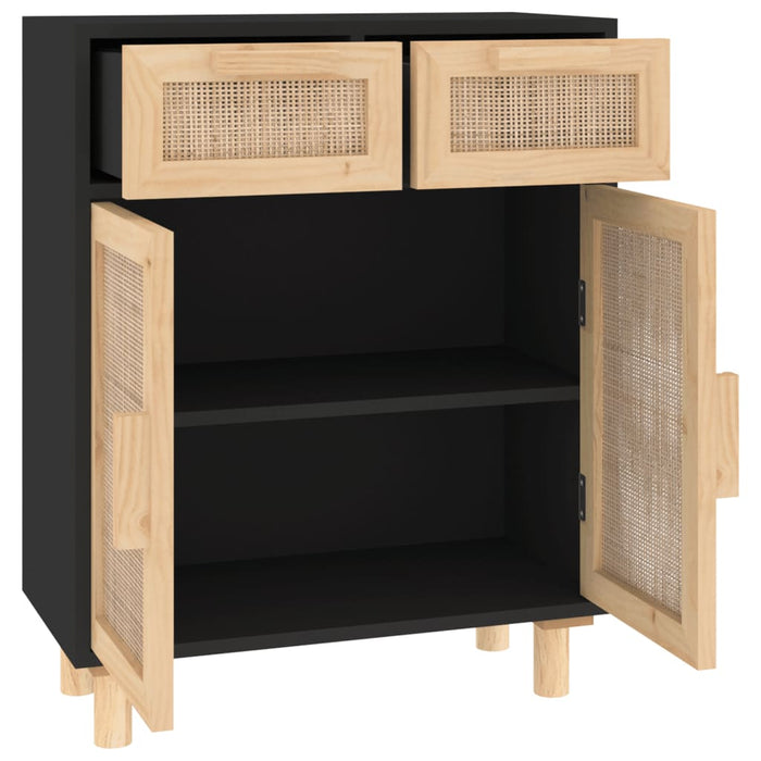 Sideboard Black 60x30x75 cm Solid Wood Pine and Natural Rattan TAPLTI