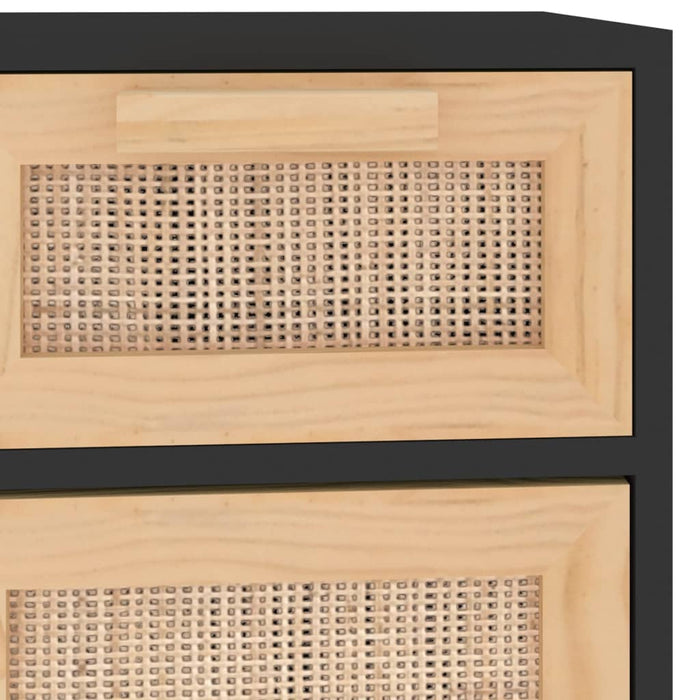 Sideboard Black 60x30x75 cm Solid Wood Pine and Natural Rattan TAPLTI