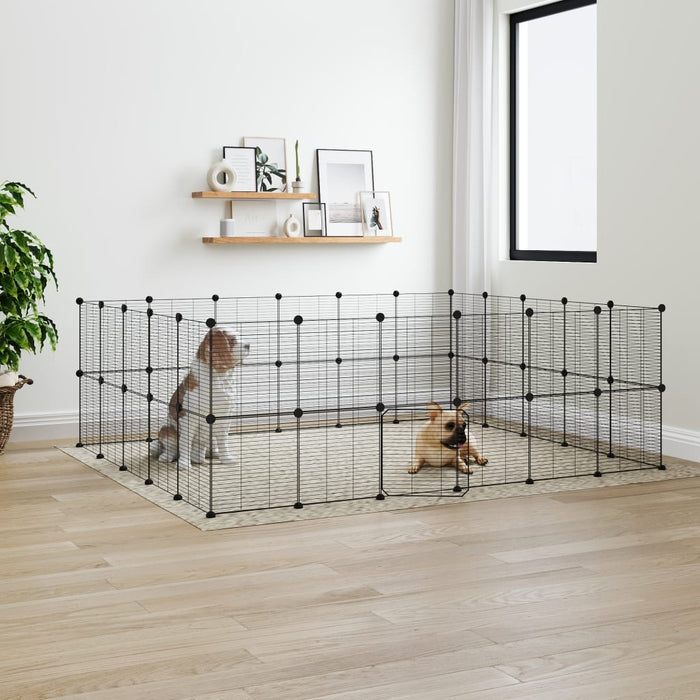 44-Panel Pet Cage with Door Black 35x35 cm Steel TOOABAL
