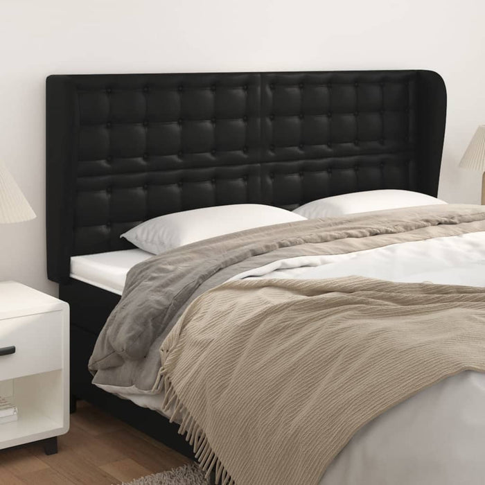 King Size Headboard With Ears Black 203X23X118/128 Cm Faux Leather Toonbla