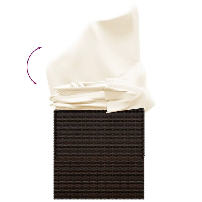 Outdoor Lounge Bed with Roof and Cushions Brown Poly Rattan TOKPLI