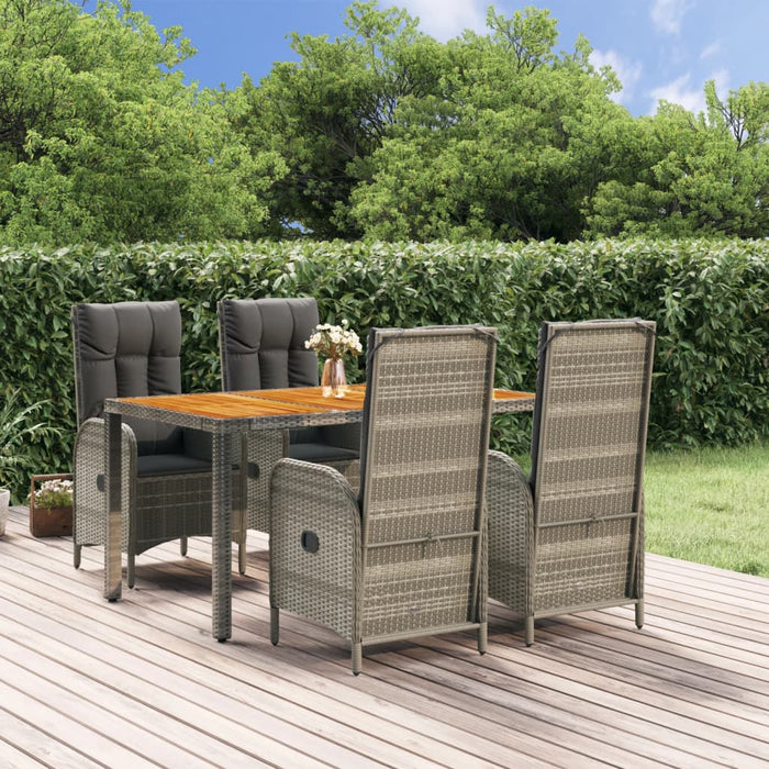 5 Piece Garden Dining Set With Cushions Grey Poly Rattan Tonpbab