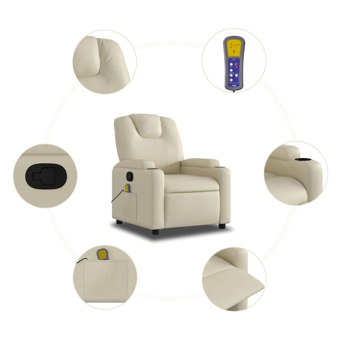 Massage Recliner Chair Cream Faux Leather Txbpknb