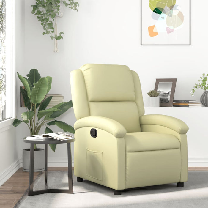 Recliner Chair Cream Real Leather Tioiko