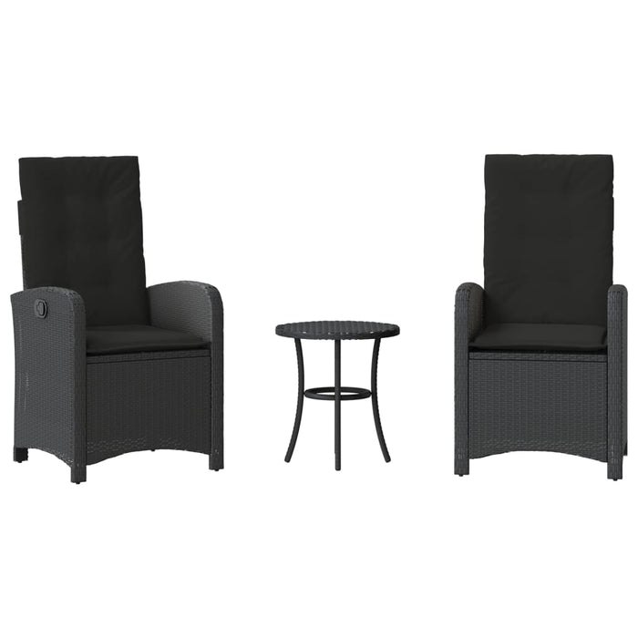 3 Piece Bistro Set With Cushions Black Poly Rattan Tlpoii