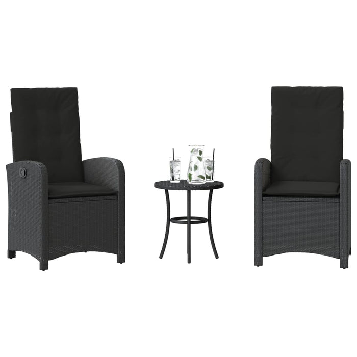 3 Piece Bistro Set With Cushions Black Poly Rattan Tlpoii