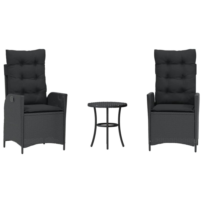 3 Piece Bistro Set With Cushions Black Poly Rattan Tlpxit