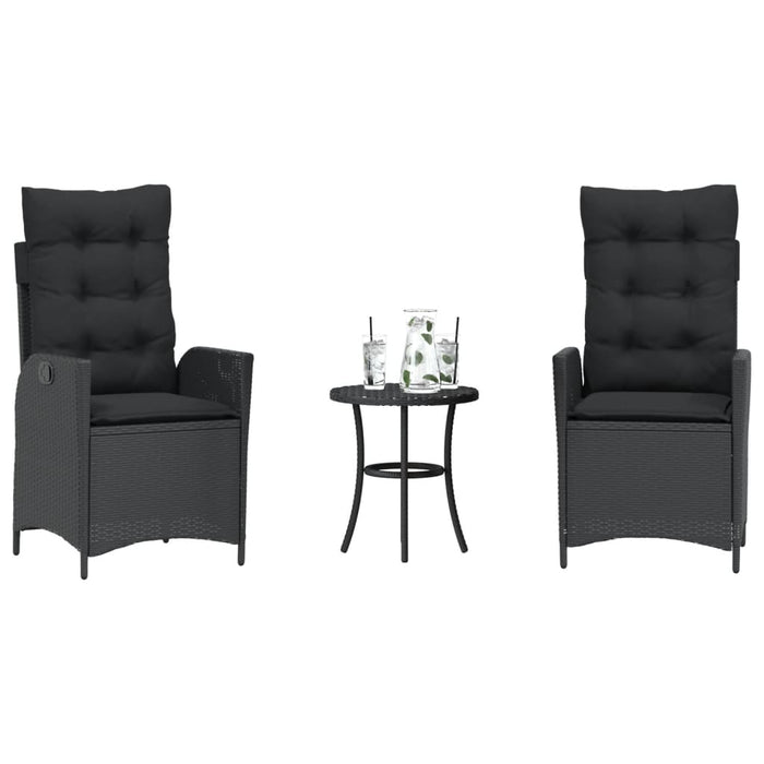 3 Piece Bistro Set With Cushions Black Poly Rattan Tlpxit