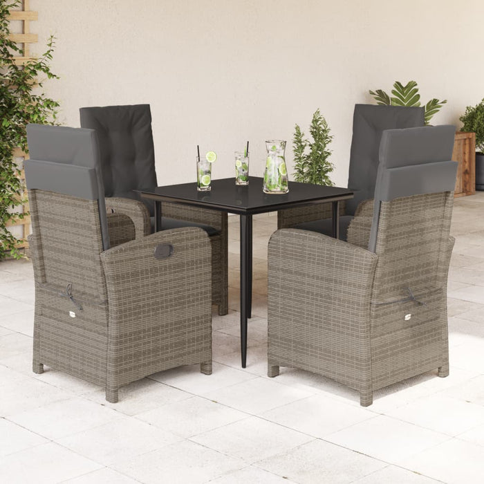5 Piece Garden Dining Set With Cushions Grey Poly Rattan Txoxtpo