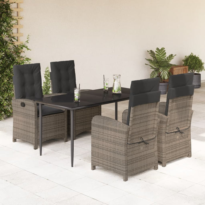 5 Piece Garden Dining Set With Cushions Grey Poly Rattan Txoxtpa