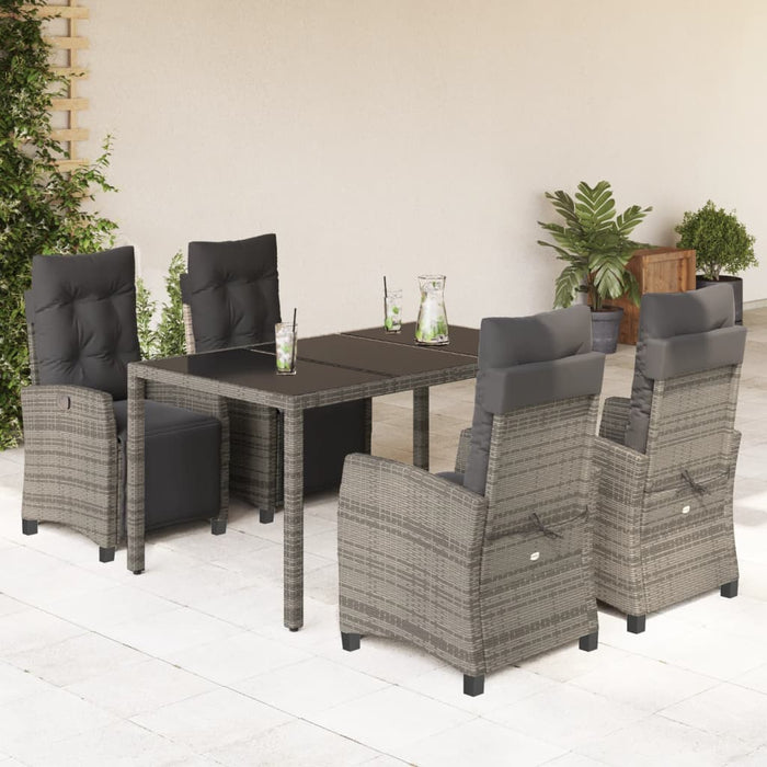 5 Piece Garden Dining Set With Cushions Grey Poly Rattan Txoxnkl