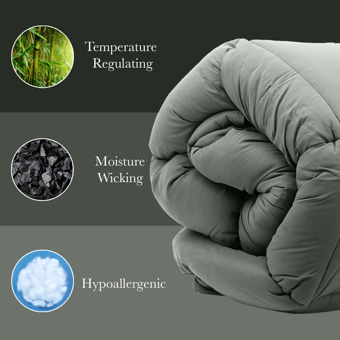 350Gsm Charcoal Bamboo Quilt Luxury Bedding Duvet All Seasons - Double - Charcoal