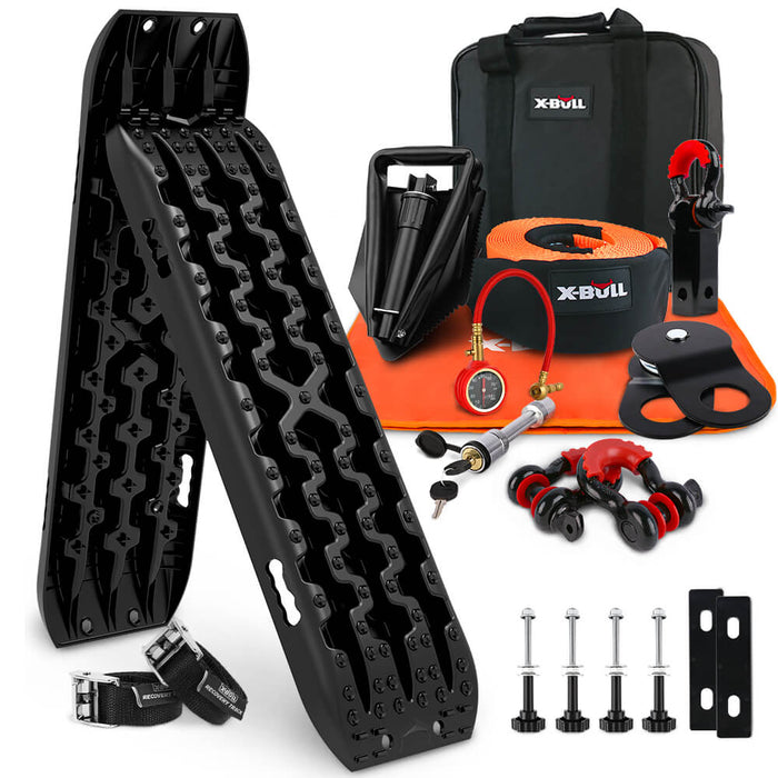 Winch Recovery Kit With Recovery Tracks Boards Gen 3.0 Mounting Pins Snatch Strap Off Road 4Wd Black