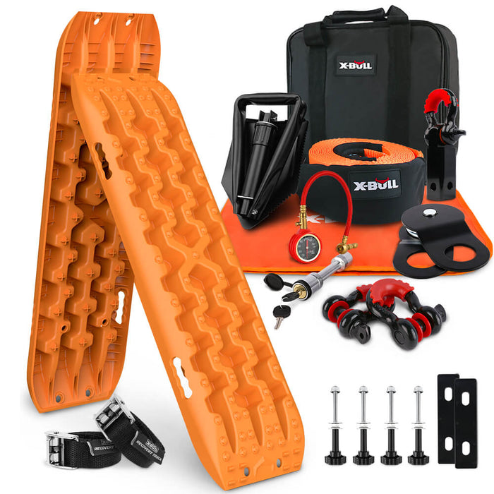 Winch Recovery Kit With Recovery Tracks Boards Gen 3.0 Mounting Pins Snatch Strap Off Road 4Wd Orange