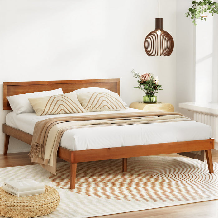 Bed Frame Queen Size Wooden Bed Base Walnut Splay