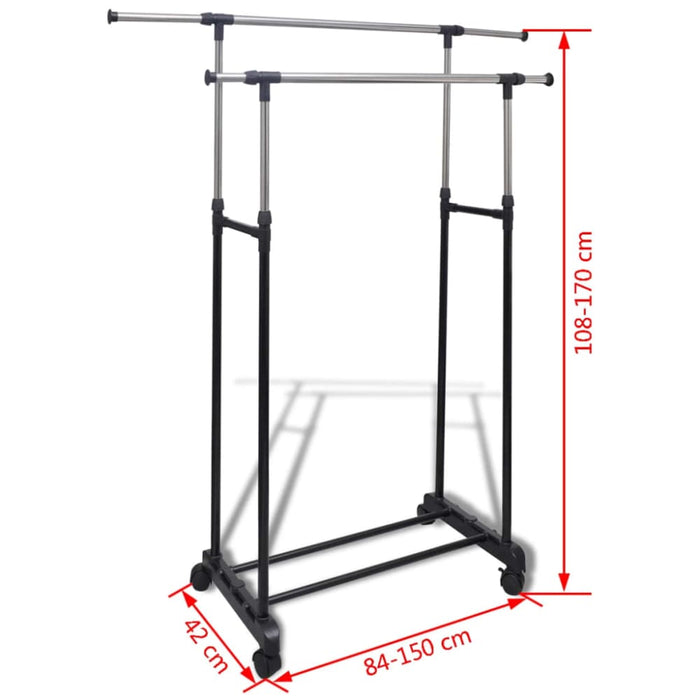 Adjustable Clothes Rack 4 Castors 2 Hanging Rails Pbxox
