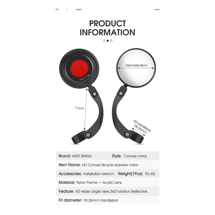 Adjustable Convex Bicycle Rearview Mirror