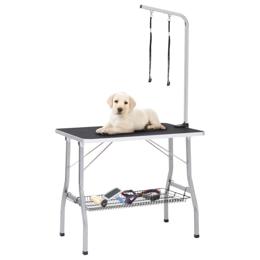 Adjustable Dog Grooming Table with 2 Loops and Basket Oiobln