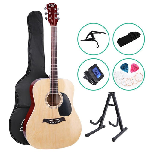 Alpha 41 Inch Wooden Acoustic Guitar with Accessories Set