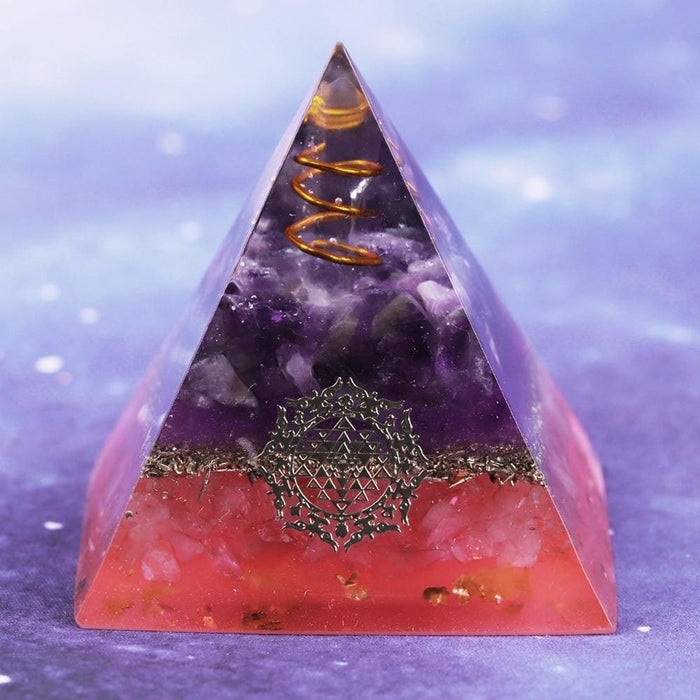 Amethyst Orgone Energy Pyramid With Crystal Point Orgonite