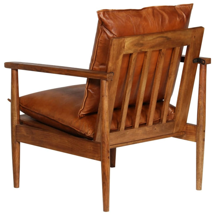 Armchair Brown Real Leather with Acacia Wood Gl8536