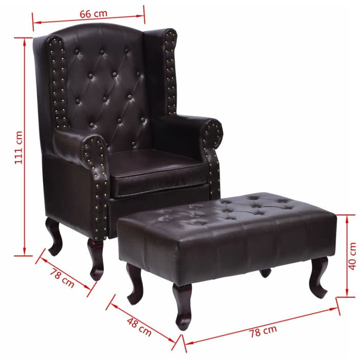 Armchair With Footstool Dark Brown Faux Leather Gl8896