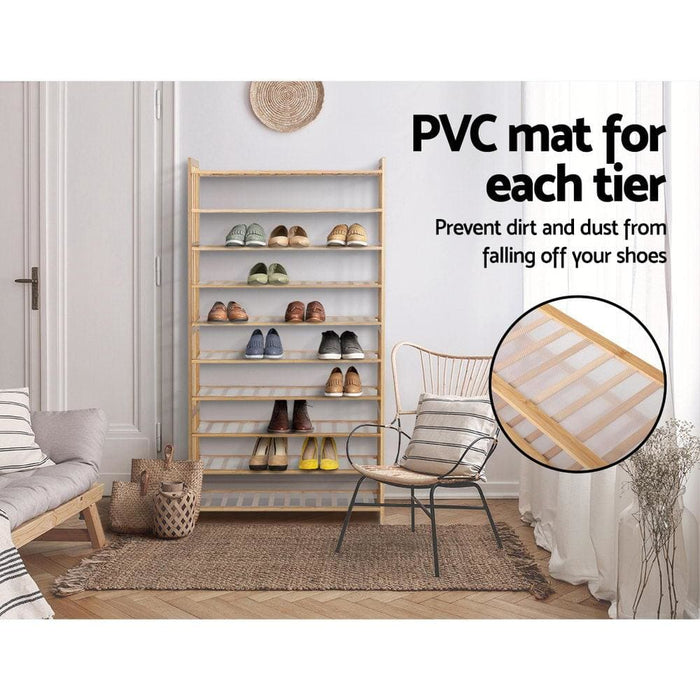 Artiss 10-tier Bamboo Shoe Rack Wooden Shelf Stand Storage