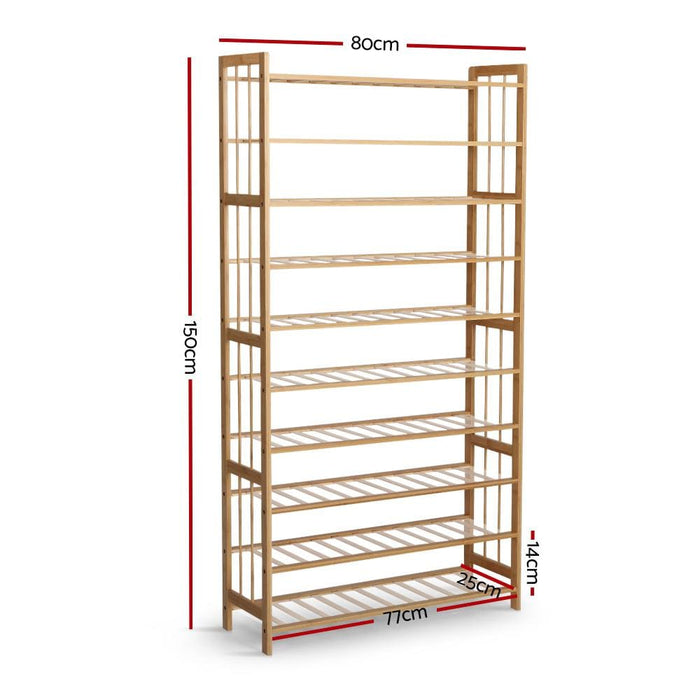 Artiss 10-tier Bamboo Shoe Rack Wooden Shelf Stand Storage