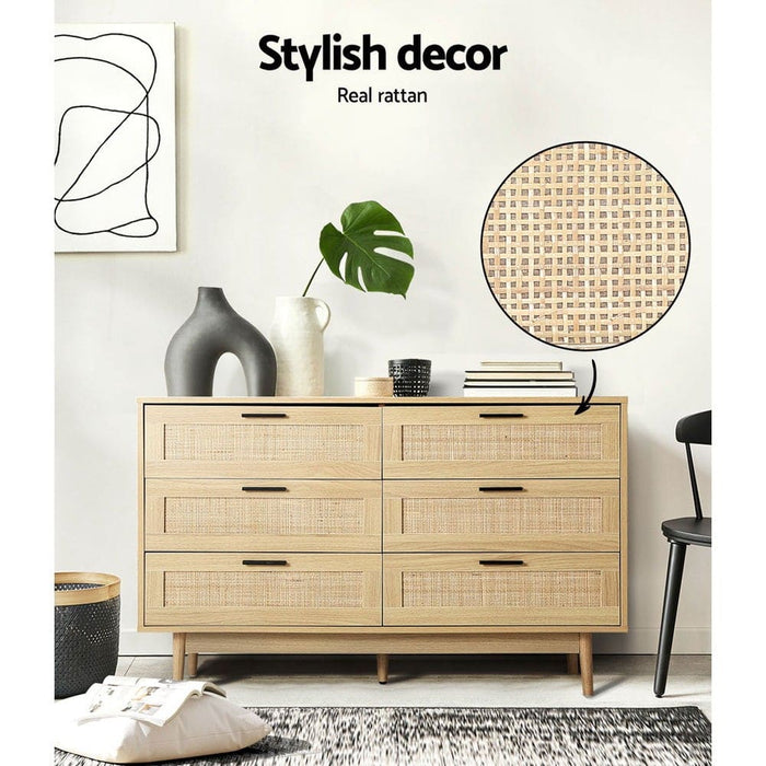 Artiss 6 Chest Of Drawers Rattan Tallboy Cabinet Bedroom