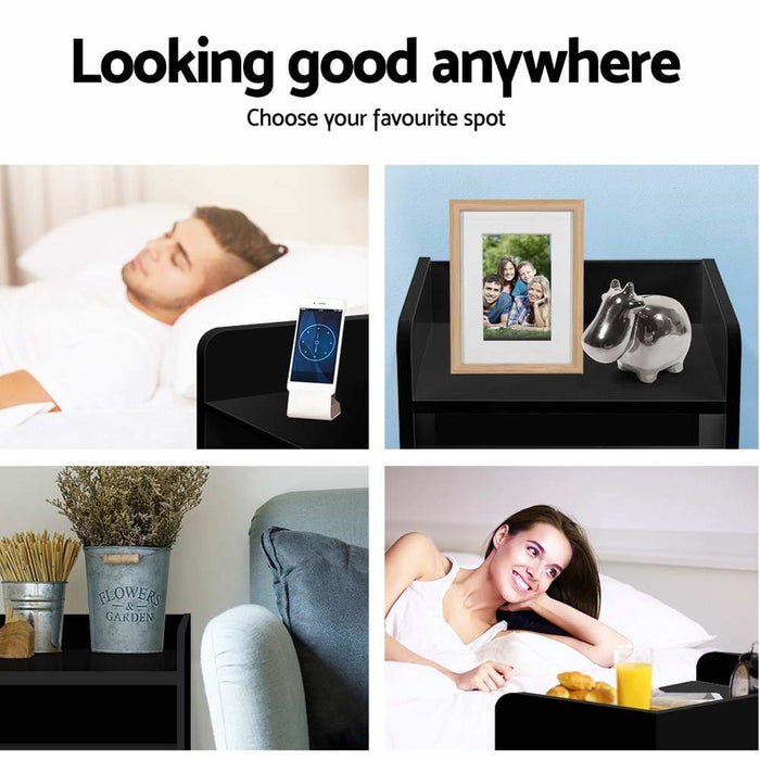 Goslash Picks Artiss Bedside Table Drawer - Black