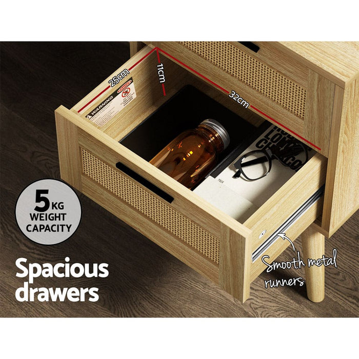 Artiss Bedside Tables Rattan 2 Drawers Side Table