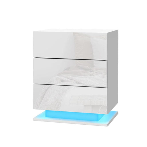 Artiss Bedside Tables Side Table Rgb Led Lamp 3 Drawers