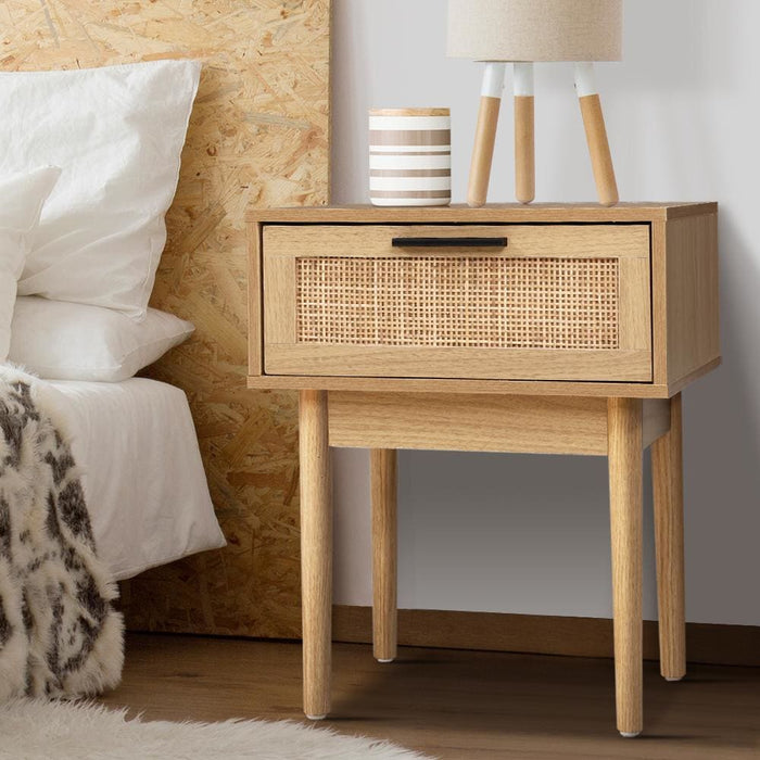 Artiss Bedside Tables Table 1 Drawer Storage Cabinet Rattan