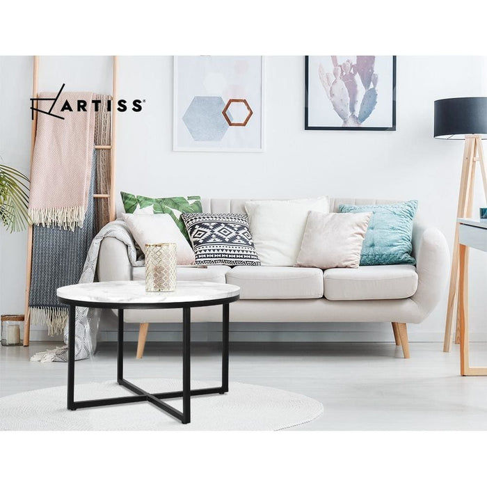 Artiss Coffee Table Marble Effect Side Tables Bedside Round