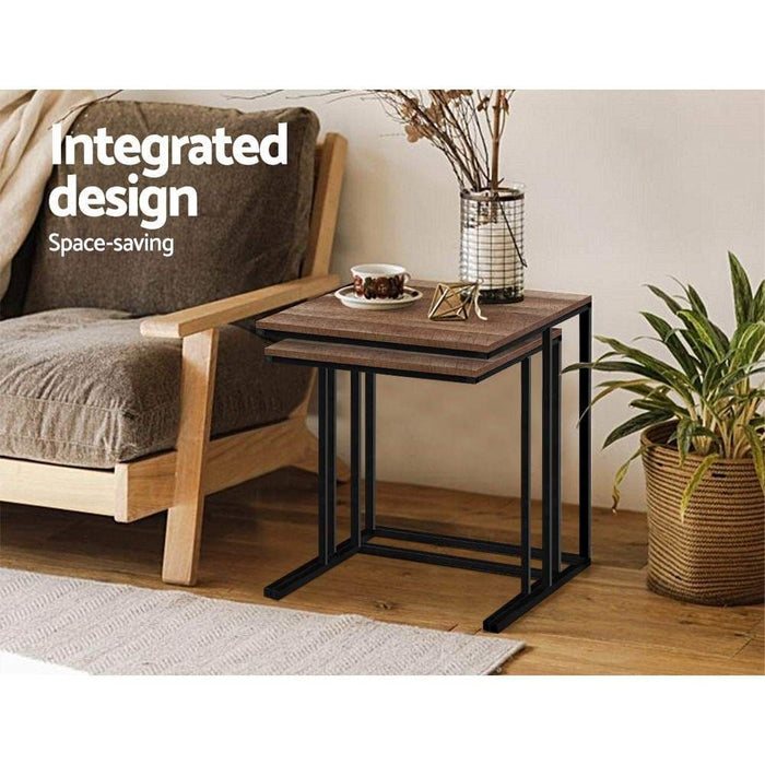 Artiss Coffee Table Nesting Side Tables Wooden Rustic