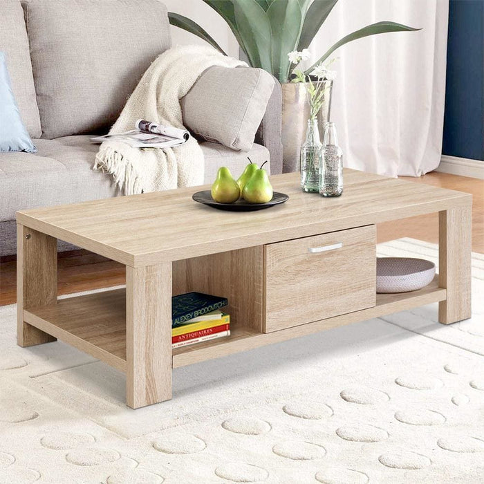 Artiss Coffee Table Wooden Shelf Storage Drawer Living
