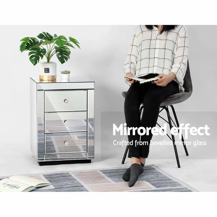 Artiss Mirrored Bedside Table Drawers Furniture Mirror