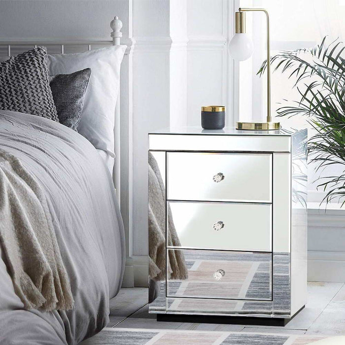 Artiss Mirrored Bedside Table Drawers Furniture Mirror