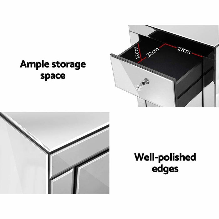 Artiss Mirrored Bedside Table Drawers Furniture Mirror