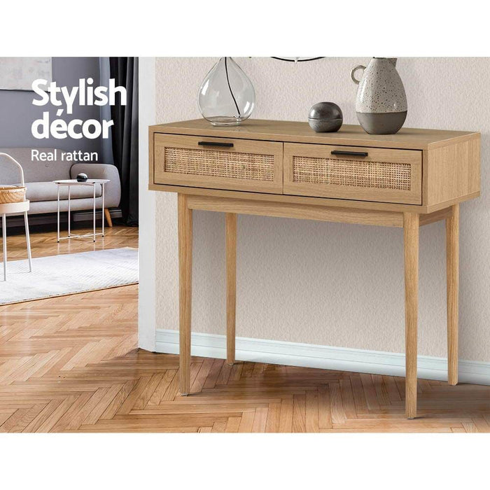 Artiss Rattan Console Table Drawer Storage Hallway Tables