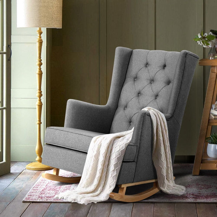 Artiss Rocking Armchair Feeding Chair Linen Fabric